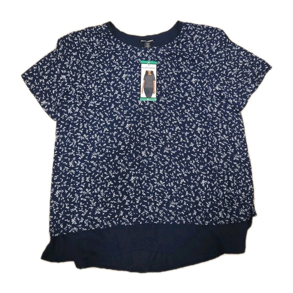 Hilary Radley Women's Short Sleeve Blouse, Navy, Medium